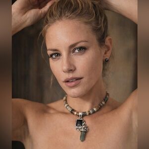 Sterling silver Onyx and Jasper stones pendant Necklace